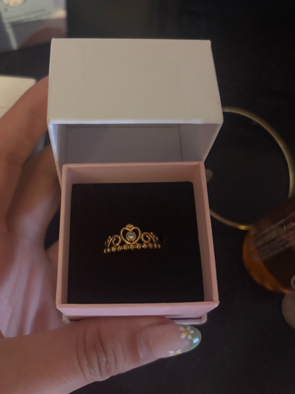 Pandora Rose Gold Heart Tiara Ring with Clear Stone